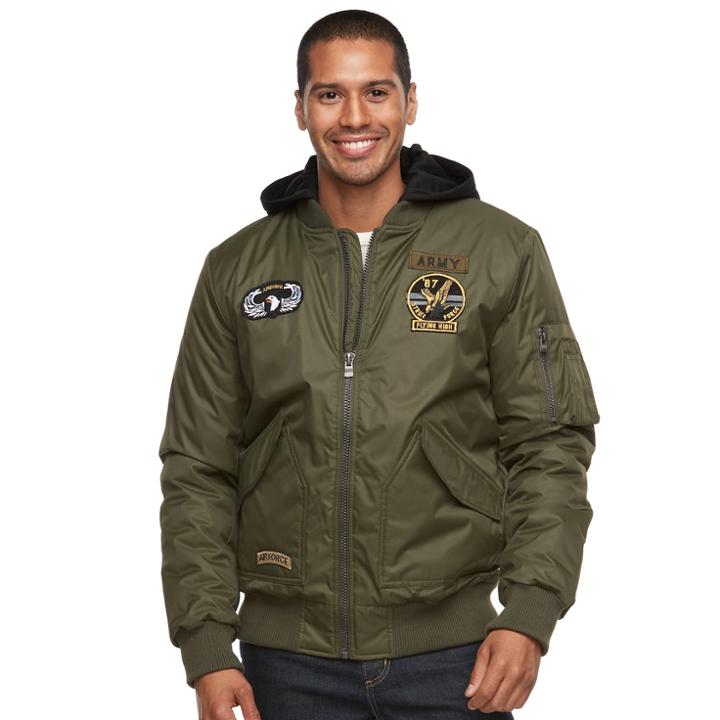 Men's Xray Slim-fit Hooded Military Jacket, Size: Medium, Green