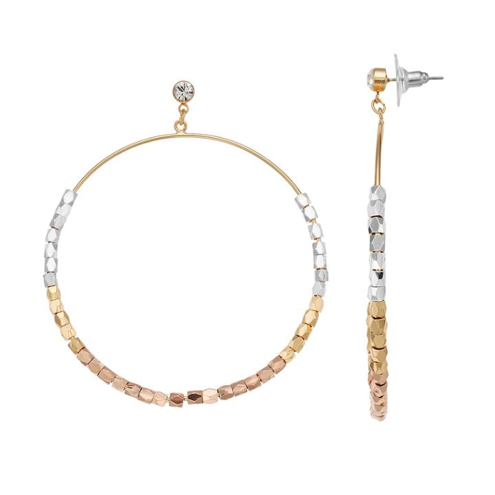 Jennifer Lopez Tri Tone Beaded Nickel Free Hoop Drop Earrings, Women's, Multicolor