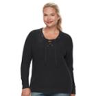 Juniors' Plus Size It's Our Time Lace-up Sweater, Teens, Size: 1xl, Black