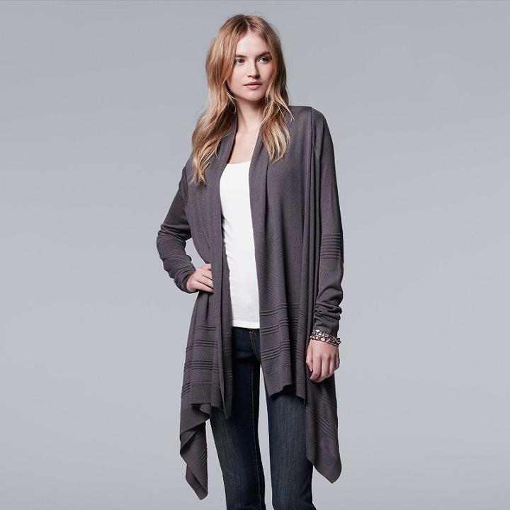 Women's Simply Vera Vera Wang Ribbed High-low Cardigan, Size: Small, Dark Grey