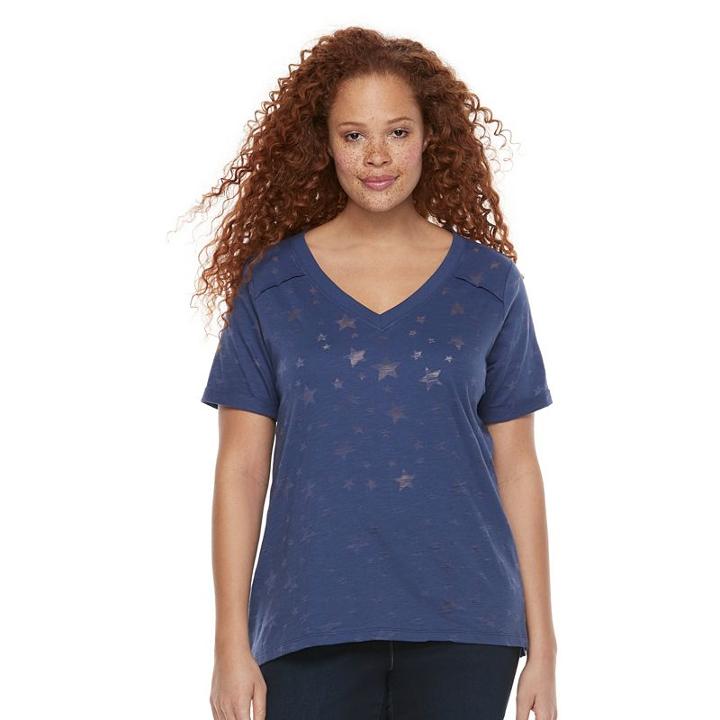Plus Size Rock & Republic&reg; Burnout Star Boyfriend Tee, Women's, Size: 2xl, Blue