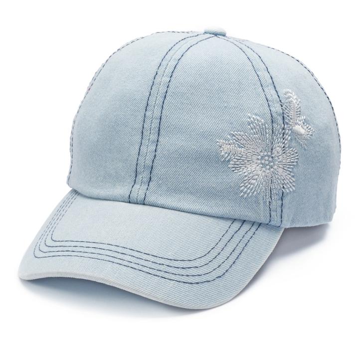 Mudd&reg; Embroidered Flower Denim Baseball Cap, Women's, Blue