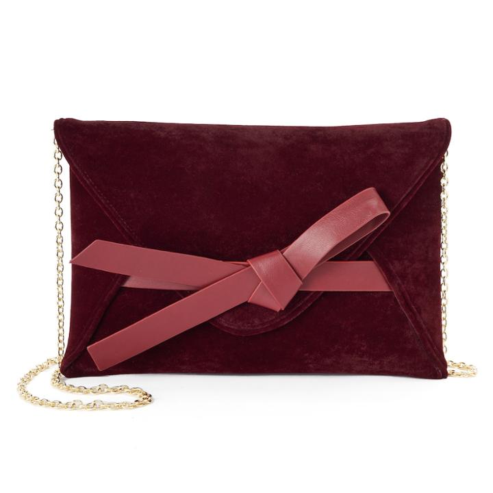 Lenore By La Regale Bow Accent Velvet Envelope Clutch, Women's, Dark Red