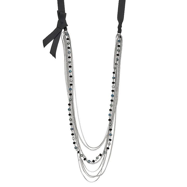 Simply Vera Vera Wang Black Ribbon Beaded Long Swag Necklace, Women's, Blue