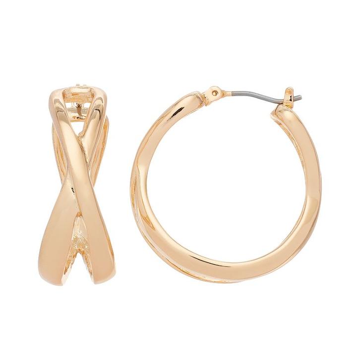 Dana Buchman Crisscross Nickel Free Hoop Earrings, Women's, Gold