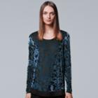 Petite Simply Vera Vera Wang Velvet Burnout Top, Women's, Size: M Petite, Blue