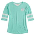 Girls 7-16 Mudd&reg; Crochet Striped Sleeve Varsity Tee, Size: 12, Med Blue