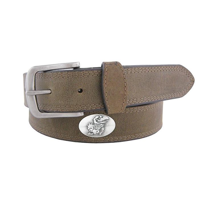 Men's Zep-pro Kansas Jayhawks Concho Crazy Horse Leather Belt, Size: 40, Brown