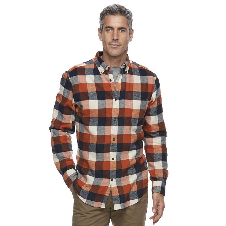 Men's Croft & Barrow&reg; True Comfort Plaid Classic-fit Flannel Button-down Shirt, Size: Large, Med Brown