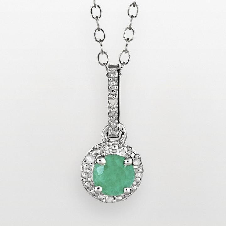 Sterling Silver Emerald And Diamond Accent Frame Pendant, Women's, Size: 18, Green