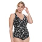 Plus Size Trimshaper Megan Tummy Slimming Pleated One-piece Swimsuit, Women's, Size: 16 W, Oxford