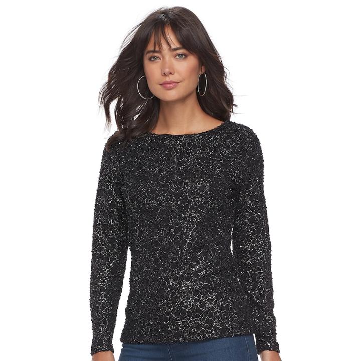 Petite Jennifer Lopez Metallic Boucle Top, Women's, Size: S Petite, Black