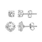 Primrose Sterling Silver Cubic Zirconia Stud & Cushion Halo Earring Set, Women's, White