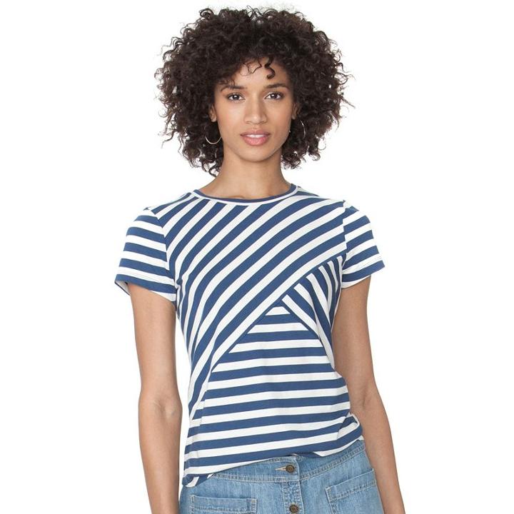 Women's Chaps Striped Crewneck Tee, Size: Medium, Blue