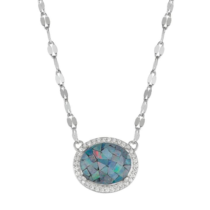 Sterling Silver Lab-created Blue Opal Oval Pendant Necklace, Women's, Size: 18