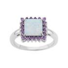 Sterling Silver Lab-created Opal & Cubic Zirconia Square Halo Pendant Ring, Women's, Size: 8, Purple
