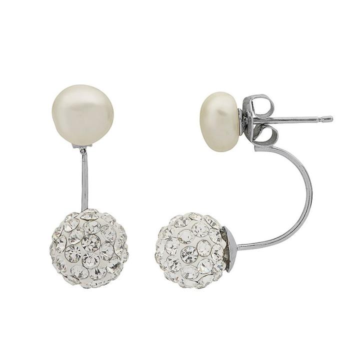 Pearlustre By Imperial Sterling Silver Freshwater Cultured Pearl & Crystal Front Back Earrings, Women's, White
