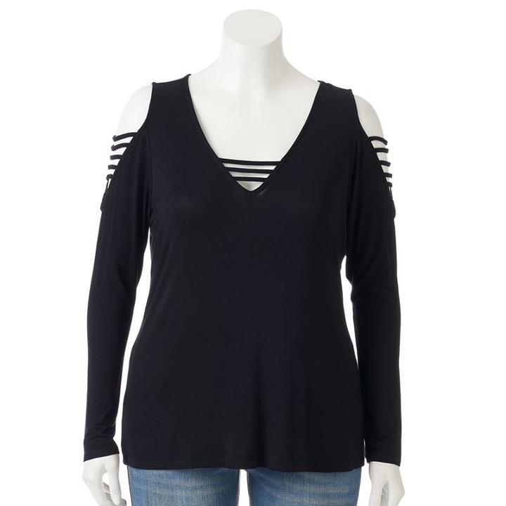Plus Size Rock & Republic&reg; Strappy Cold-shoulder Top, Women's, Size: 0x, Black