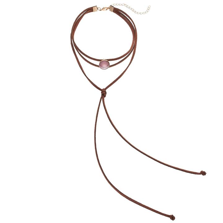 Mudd® Pink Stone Faux Suede Choker Lariat Necklace, Women's, Brown