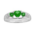 Sterling Silver Lab-created Emerald And Diamond Accent Heart 3-stone Ring, Women's, Size: 9, Green