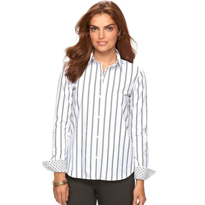 Women's Chaps No Iron Shirt, Size: Small, White Oth
