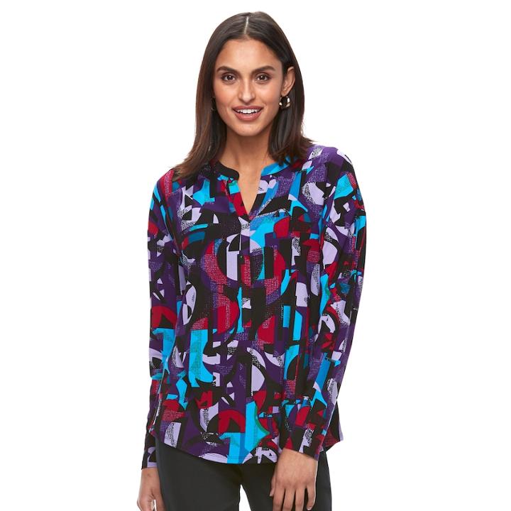 Women's Dana Buchman Printed Splitneck Top, Size: Xxl, Med Purple