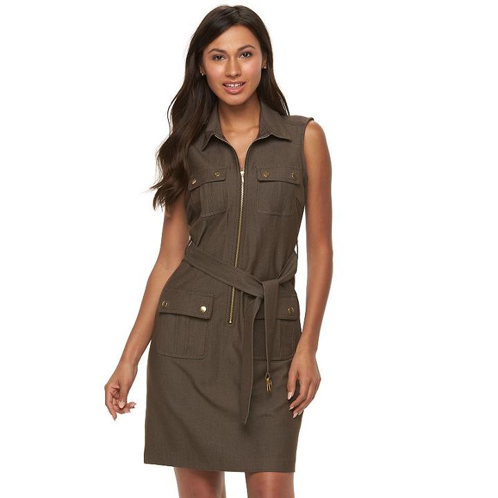 Women's Sharagano Sleeveless Shirtdress, Size: 6, Brown