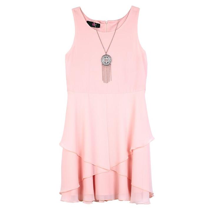 Girls 7-16 Iz Amy Byer Chiffon Overlay Skirt Dress With Necklace, Girl's, Size: 8, Light Pink