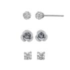 Silver Luxuries Silver Tone Crystal Fireball & Rose Stud Earring Set, Women's, White