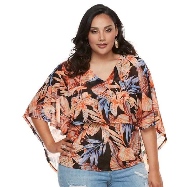 Plus Size Jennifer Lopez Mesh Cape Top, Women's, Size: 2xl, Med Blue
