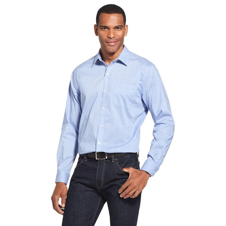 Men's Van Heusen Traveler Classic-fit Non-iron Stretch Button-down Shirt, Size: Small, Light Blue