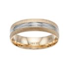 Men's Two Tone 14k Gold Striped Wedding Band, Size: 10, White