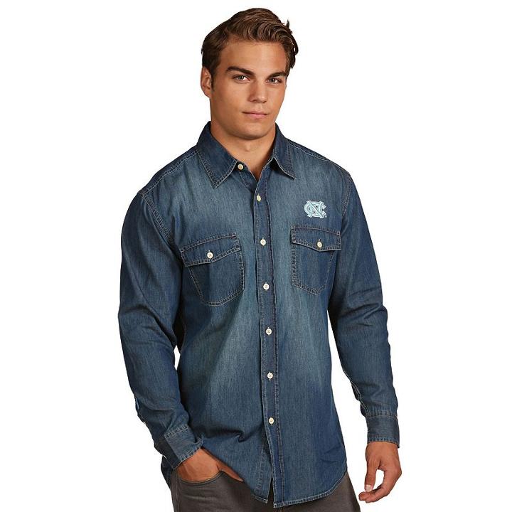 Men's Antigua North Carolina Tar Heels Chambray Shirt, Size: Large, Dark Blue