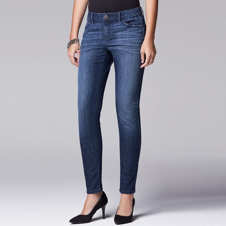 Women's Simply Vera Vera Wang Slimming Skinny Jeans, Size: 10, Med Blue