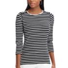 Women's Chaps Striped Lace-up Shoulder Top, Size: Xl, Black