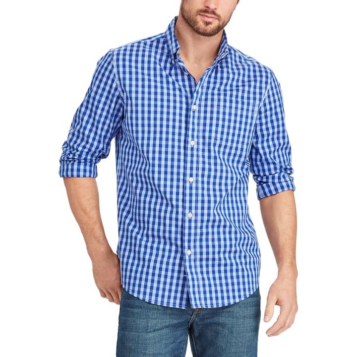 Men's Chaps Classic-fit Plaid Stretch Poplin Button-down Shirt, Size: Xxl, Blue