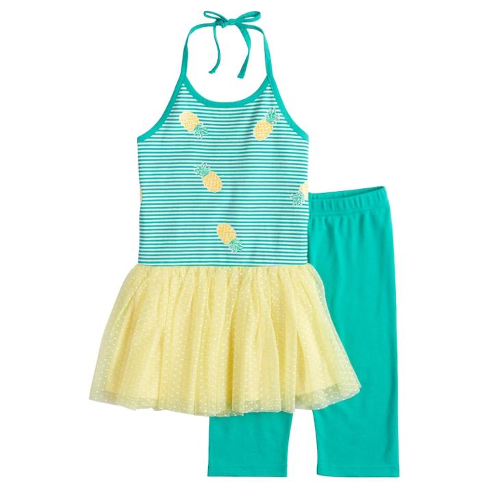 Girls 4-6x Blueberi Boulevard Pineapple Tutu Dress & Capri Leggings Set, Size: 6, Yellow