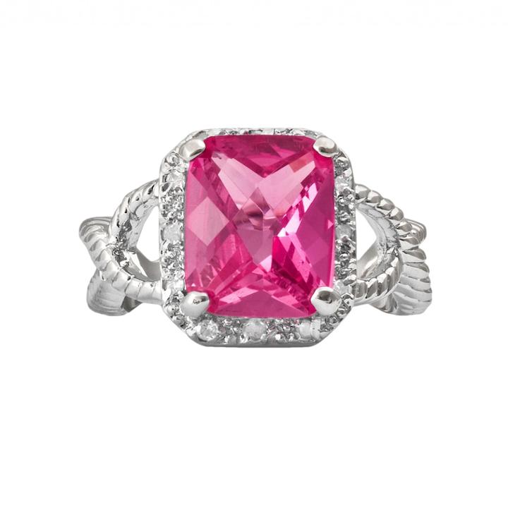 Sterling Silver 1/10-ct. T.w. Diamond And Lab-created Pink Sapphire Crisscross Ring, Women's, Size: 8