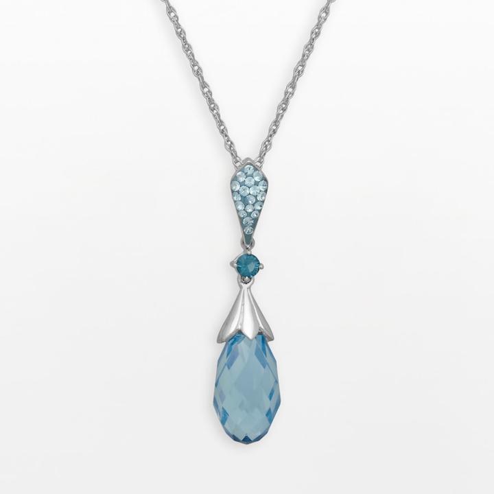 Artistique Sterling Silver Crystal Briolette Pendant - Made With Swarovski Crystals, Women's, Size: 18, Blue