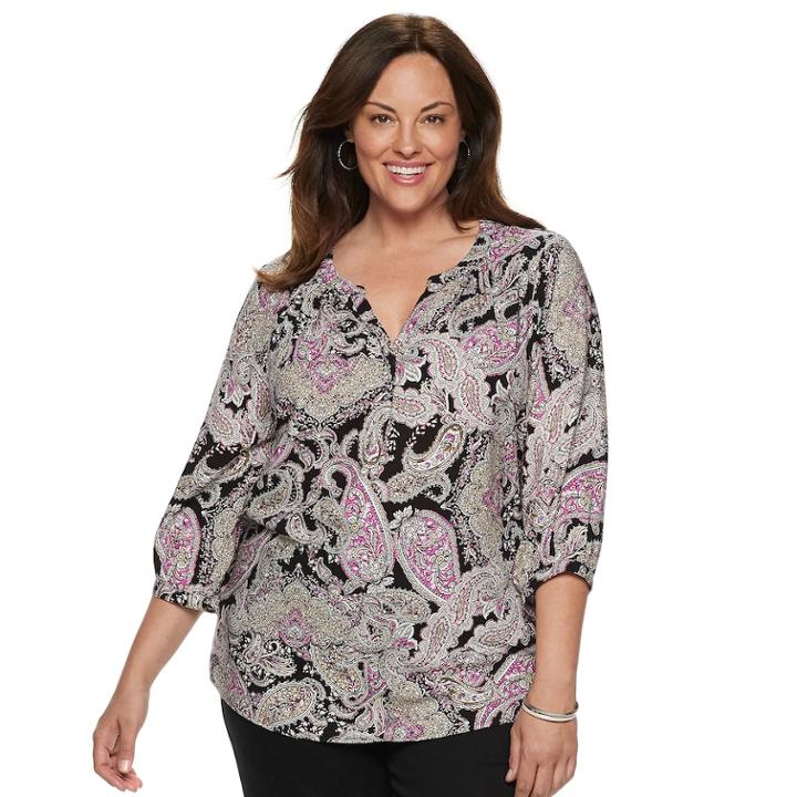 Plus Size Croft & Barrow&reg; Splitneck Peasant Top, Women's, Size: 2xl, Black