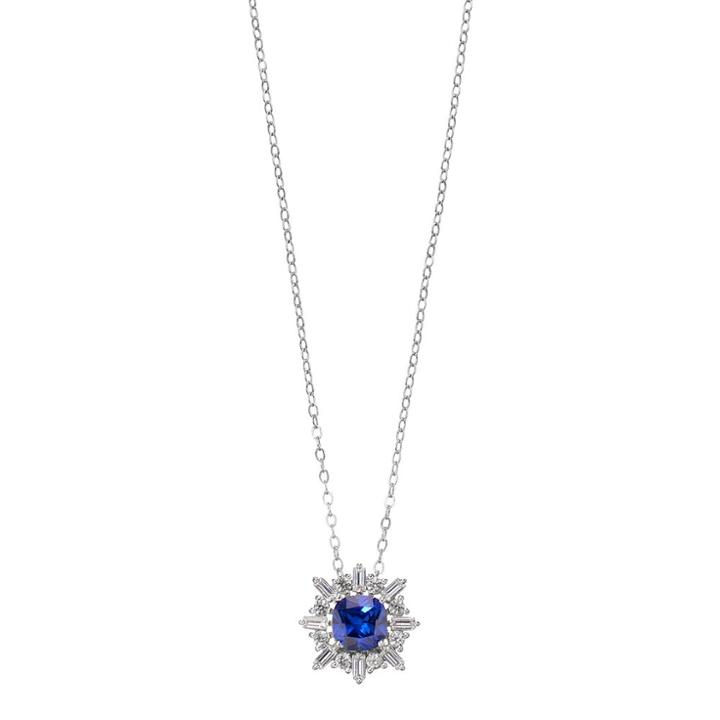 Sterling Silver Lab-created Blue & White Sapphire Pendant, Women's, Size: 18
