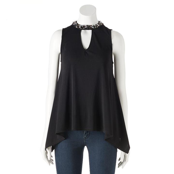 Women's Jennifer Lopez Embellished Keyhole Swing Tank, Size: Xl, Black