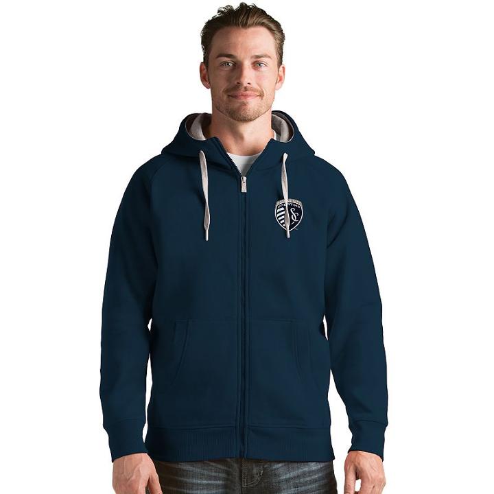 Men's Antigua Sporting Kansas City Victory Full-zip Hoodie, Size: Xl, Blue (navy)