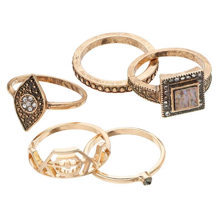 Geometric & Evil Eye Ring Set, Women's, Size: 7, Gold