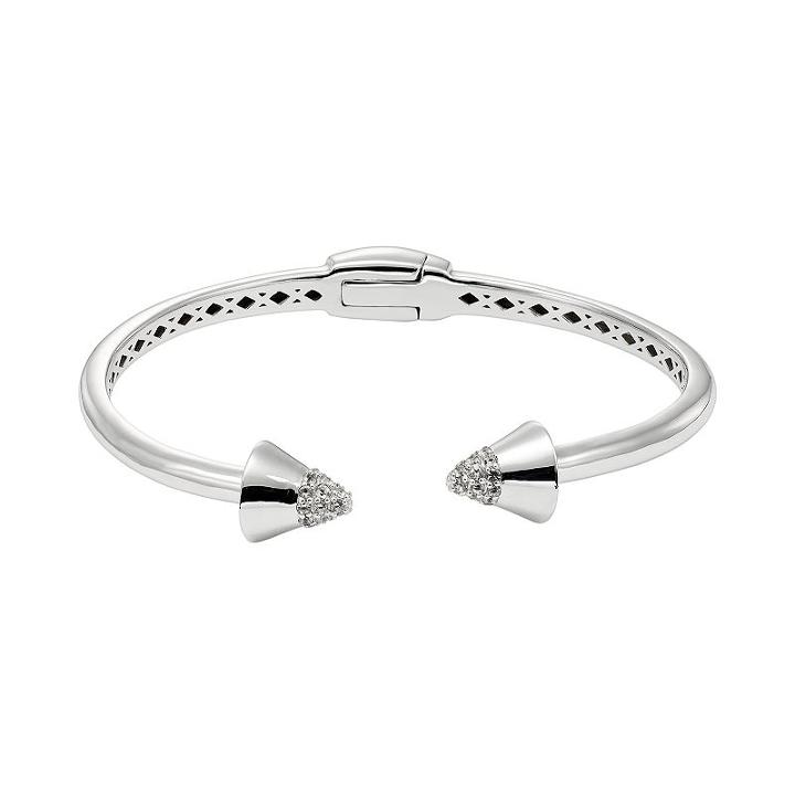 White Topaz Sterling Silver Spike Hinged Cuff Bracelet, Women's, Size: 6.5, Purple