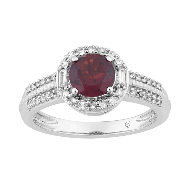 10k White Gold Garnet & 1/4 Carat T.w. Diamond Halo Ring, Women's, Size: 8, Red