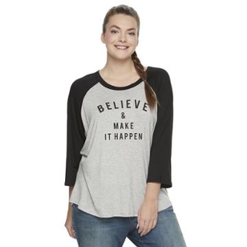 Juniors' Plus Size Starlet Baseball Graphic Tee, Girl's, Size: 2xl, Black