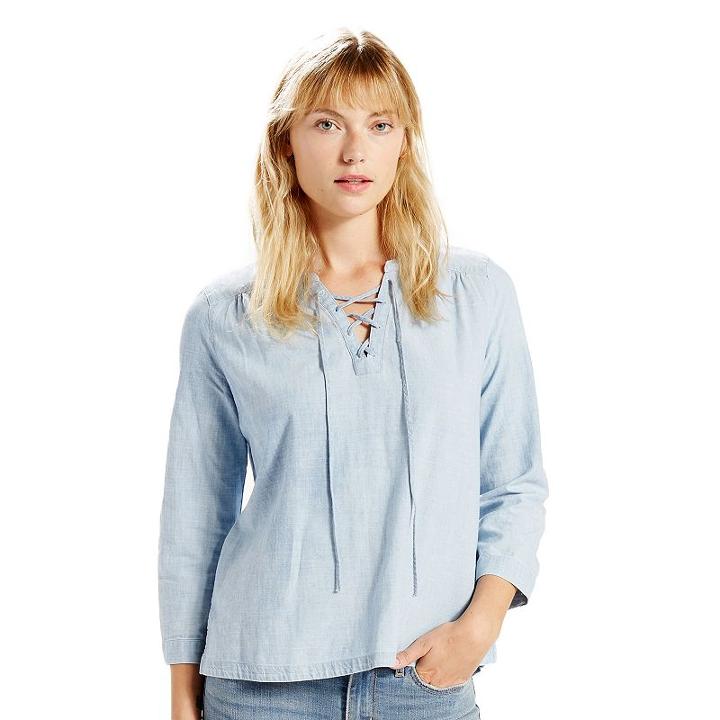 Women's Levi's Lace-up Peasant Top, Size: Large, Blue