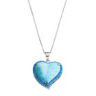 Sterling Silver Larimar & Lab-created Blue Opal Heart Halo Pendant, Women's, Size: 18
