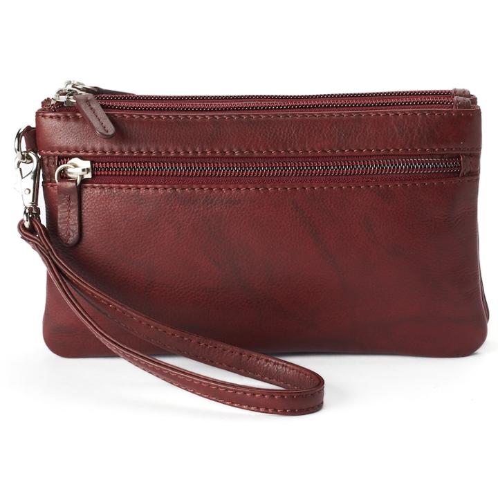 Ili Double-zip Leather Wristlet, Women's, Dark Red
